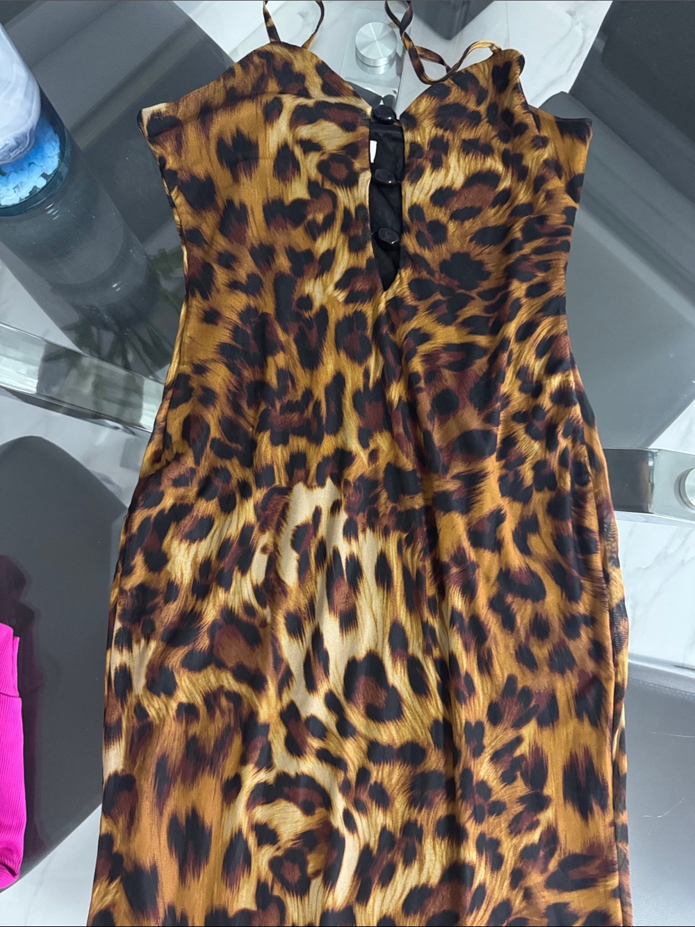 Strapless Leopard Print Slip Dress - Brown